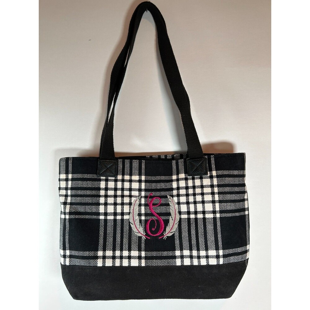 Thirty-One Perfectly Plaid Demi Day Bag With Embroidery "S"